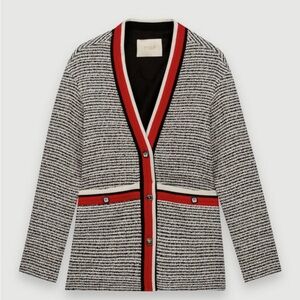 Maje Tweed Effect Cardigan Jacket Colourful Bands